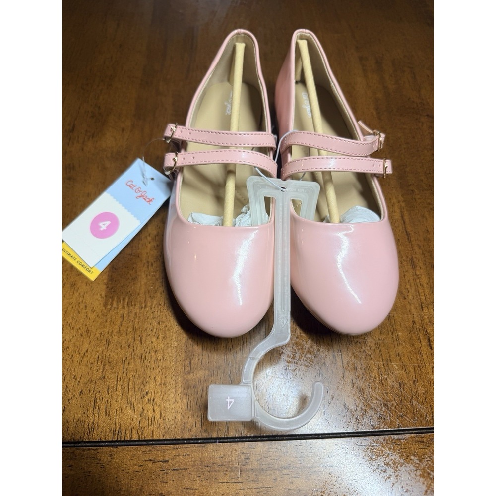 Cat & Jack Girls Pink Double Strap Mary Jane Flats Shoes Size 4 NWT Memory Foam